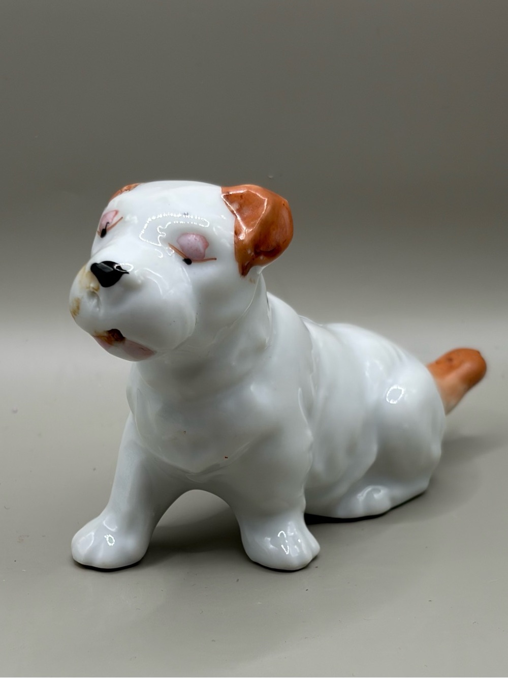 Source Unknown Made in Japan White and Brown Ceramic Dog Figurine